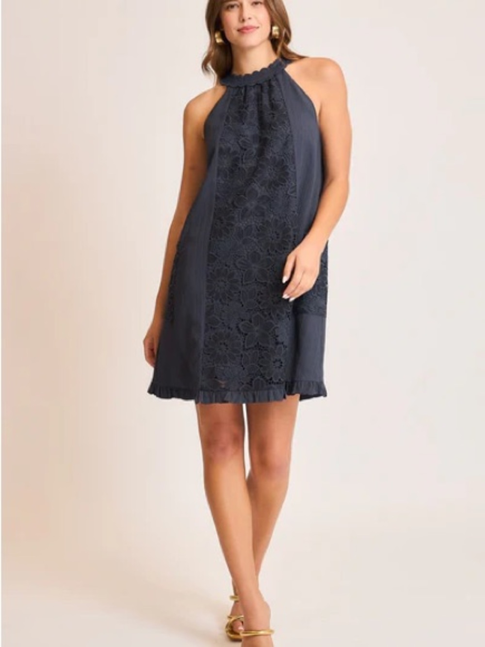 Umgee Navy Lace Halter Mini Dress